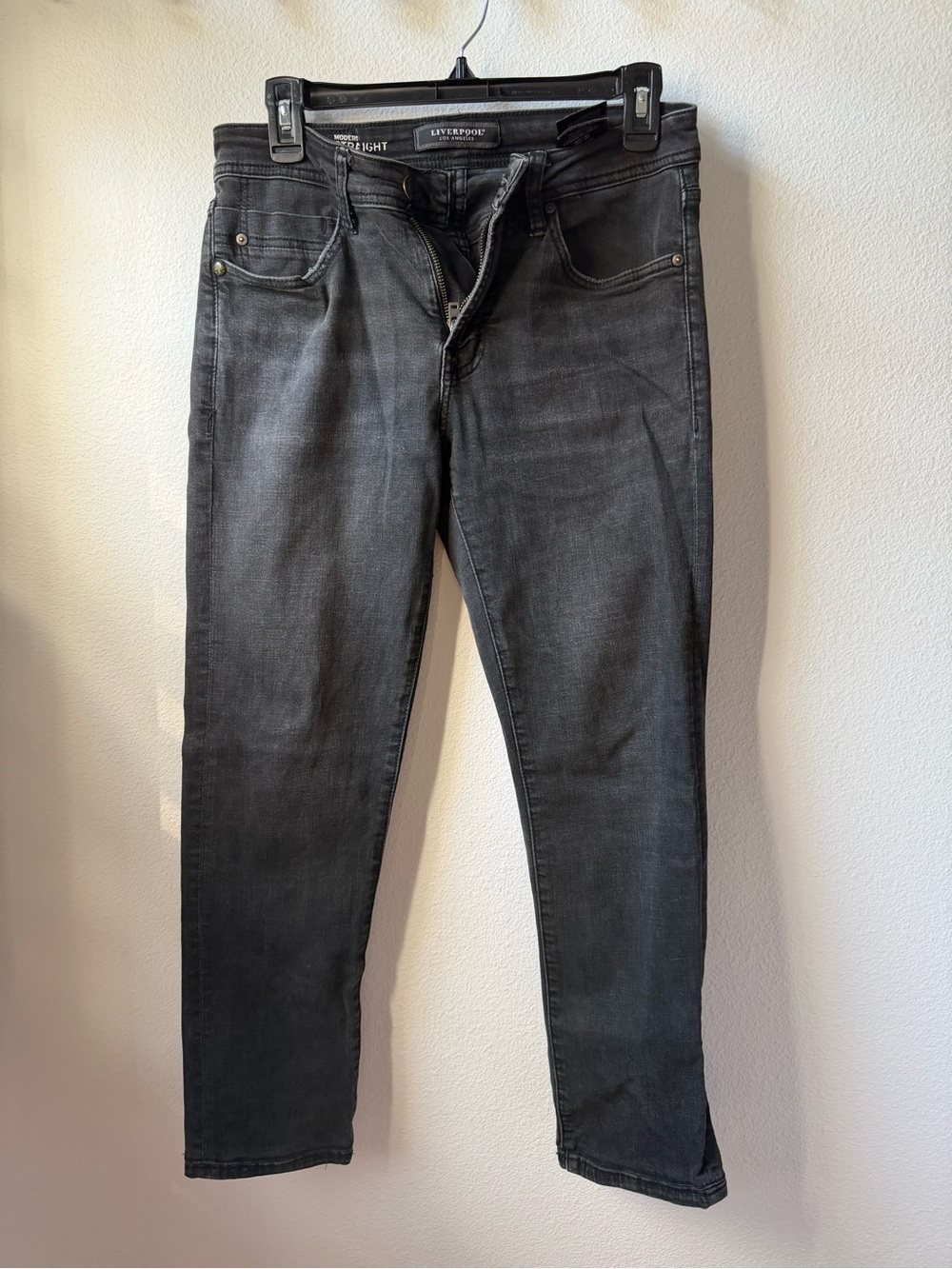 Liverpool Men's Modern Straight Charcoal Black Skinny Jeans - 28x30